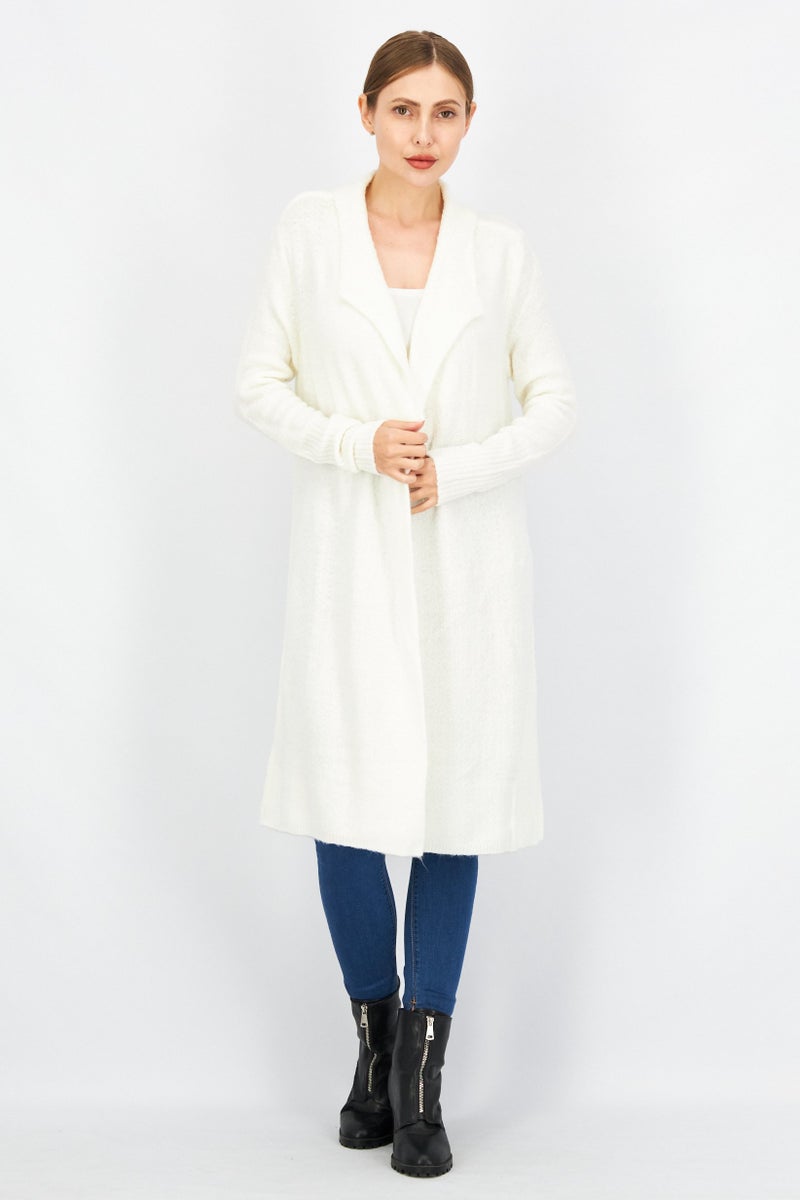 BB Dakota Women Shawl Collar Longline Cardigan, White - Image 1