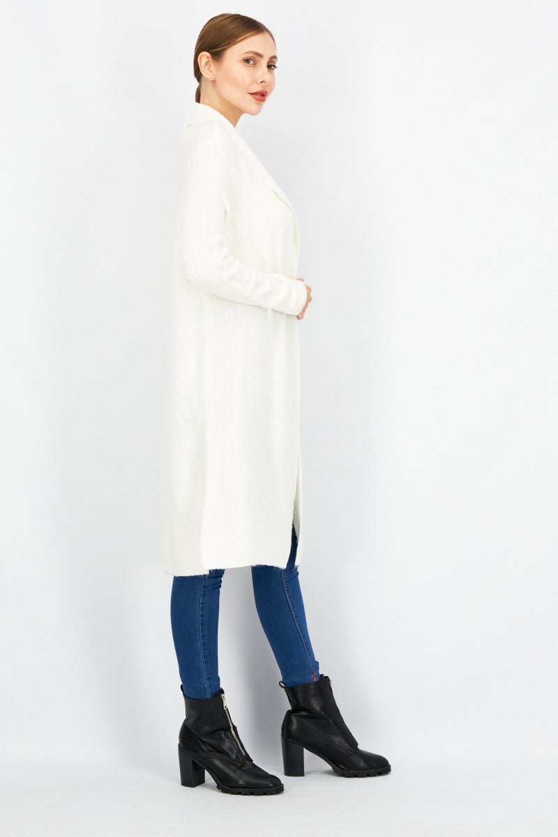 BB Dakota Women Shawl Collar Longline Cardigan, White - Image 3