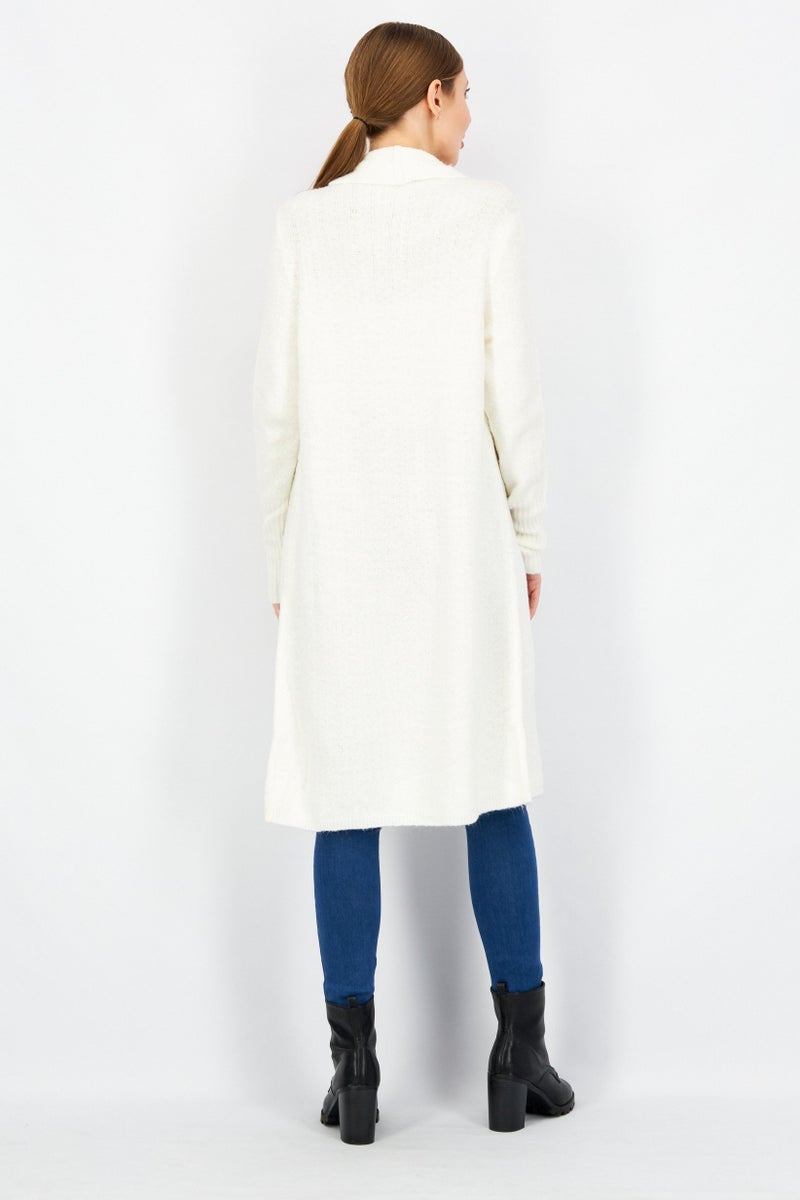 BB Dakota Women Shawl Collar Longline Cardigan, White - Image 3