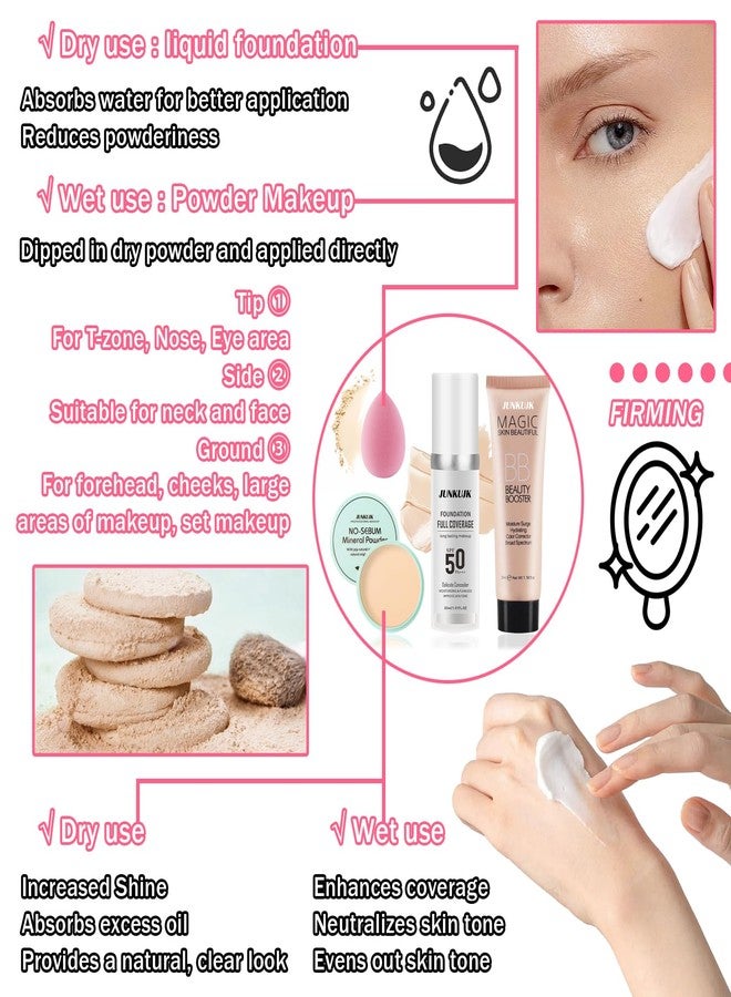 JunKuJK Color Changing Full Coverage Liquid Foundation Makeup Gift Set,Moisturizing BB Cream for Women,Flawless Loose Setting Powder Face Primer Base Makeup Kit With Make up Sponge - Image 5