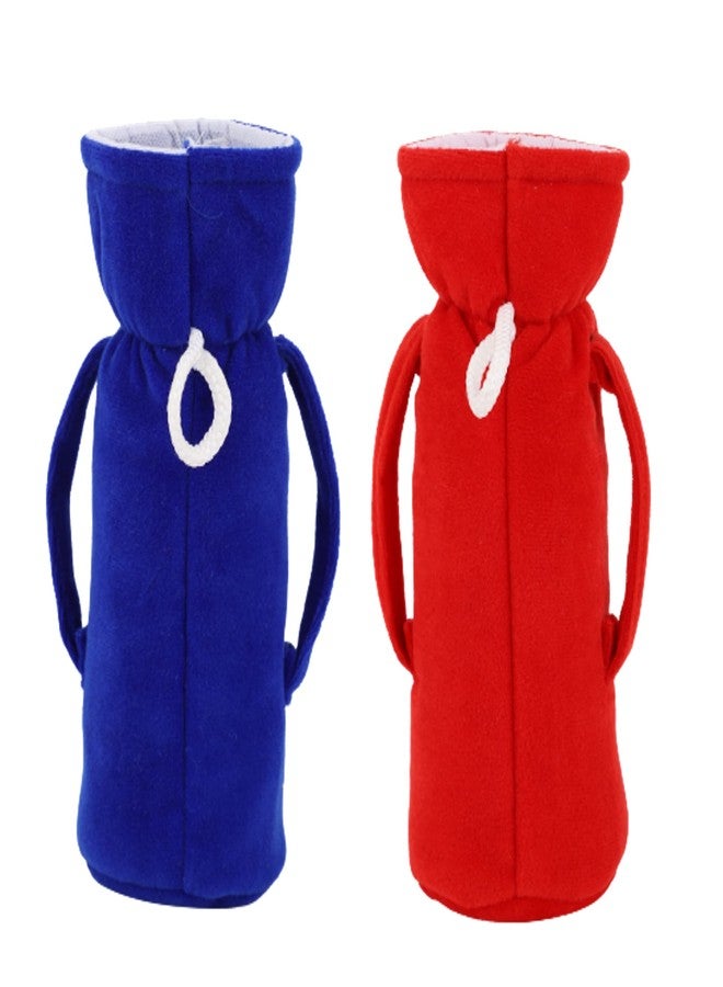 Lala Maneet Soft Plush Baby Bottle Cover for Feeders, Stretchable Bottle Cover (120-250 ml) Set of 2 Baby Milk Feeding Bottle Cover Handle On Both Side for Easy to Hold Dark Blue & Red - Image 3