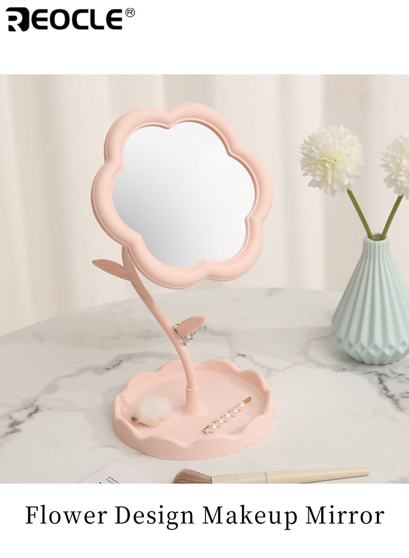 REOCLE Flower Shape Cosmetic Mirror with High Definition Glass & Adjustable Bracket Vanity Table Mirror with Plastic Frame for Dressing Table Room Decoration - Image 1