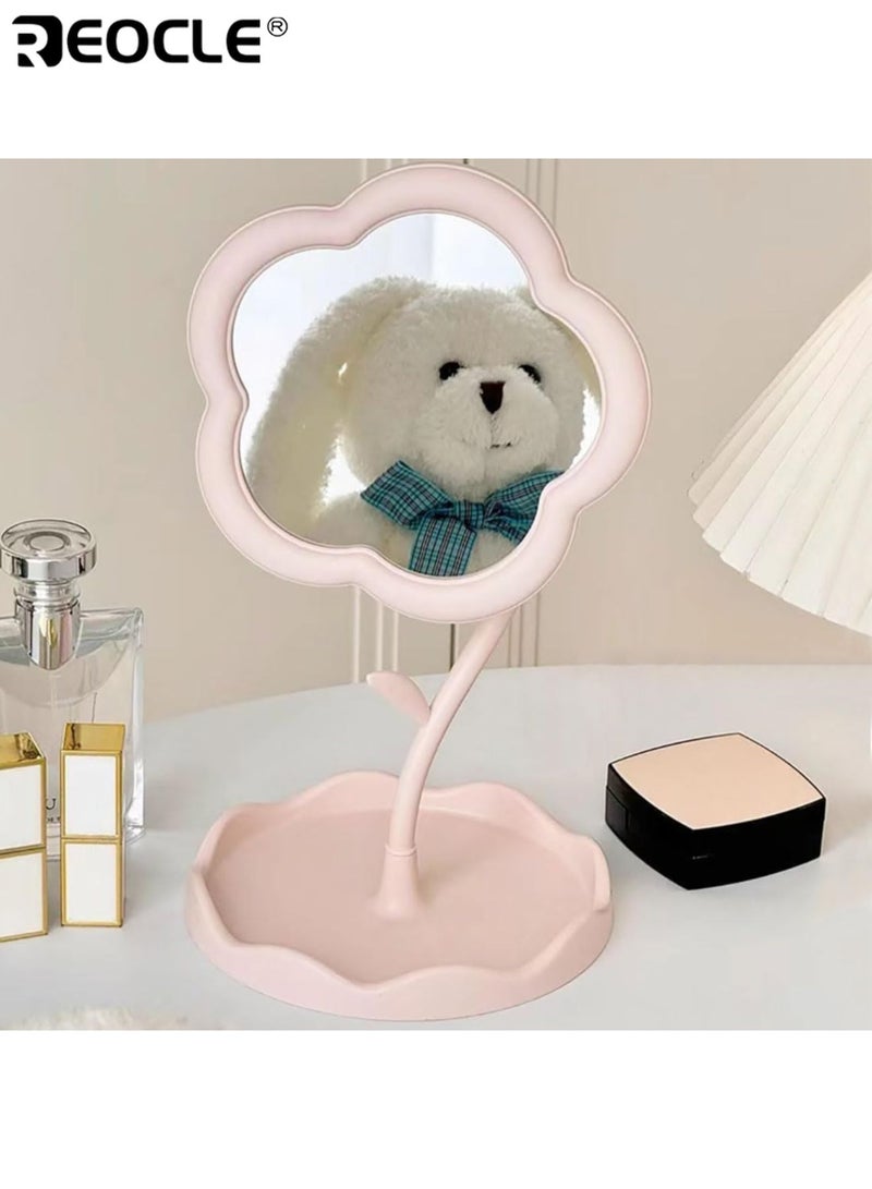 REOCLE Flower Shape Cosmetic Mirror with High Definition Glass & Adjustable Bracket Vanity Table Mirror with Plastic Frame for Dressing Table Room Decoration - Image 3