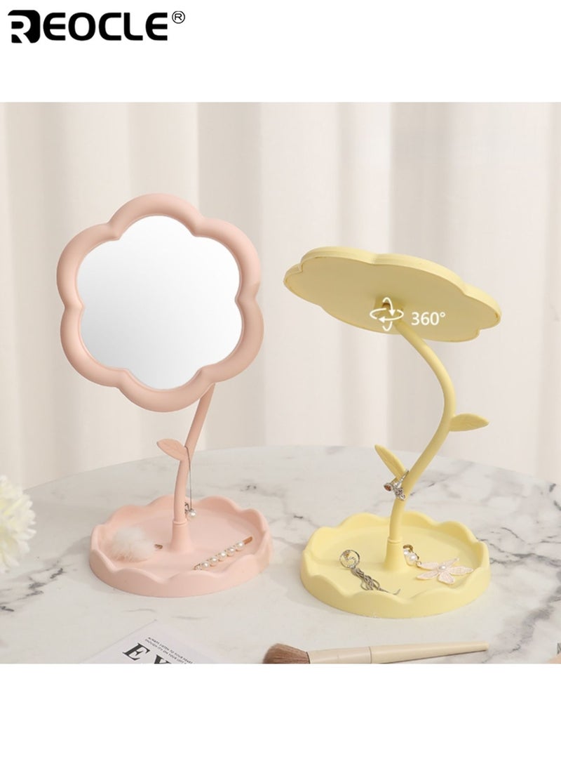 REOCLE Flower Shape Cosmetic Mirror with High Definition Glass & Adjustable Bracket Vanity Table Mirror with Plastic Frame for Dressing Table Room Decoration - Image 5
