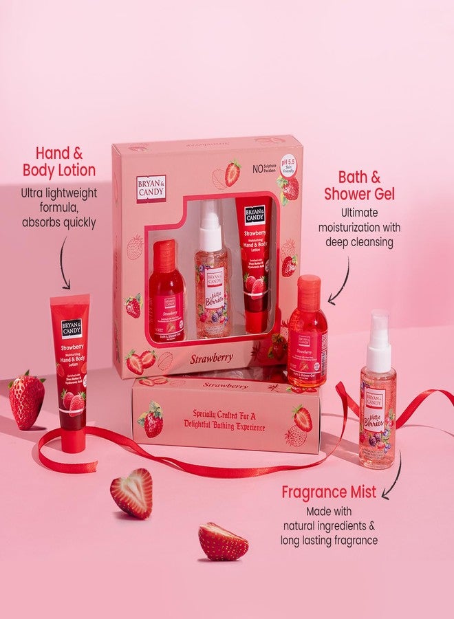 Bryan & Candy Strawberry Bath Kit Women's Day Gift Set For Women & Men | Shower Gel, Fragrance Mist, Hand & Body Lotion | Vegan, pH 5.5, SLS & Paraben-Free (Bath Kit) - Image 3