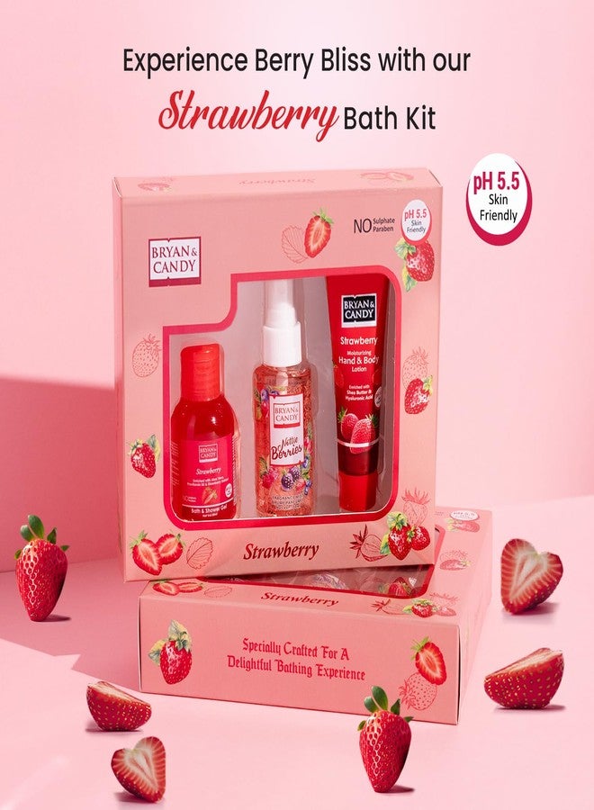 Bryan & Candy Strawberry Bath Kit Women's Day Gift Set For Women & Men | Shower Gel, Fragrance Mist, Hand & Body Lotion | Vegan, pH 5.5, SLS & Paraben-Free (Bath Kit) - Image 2