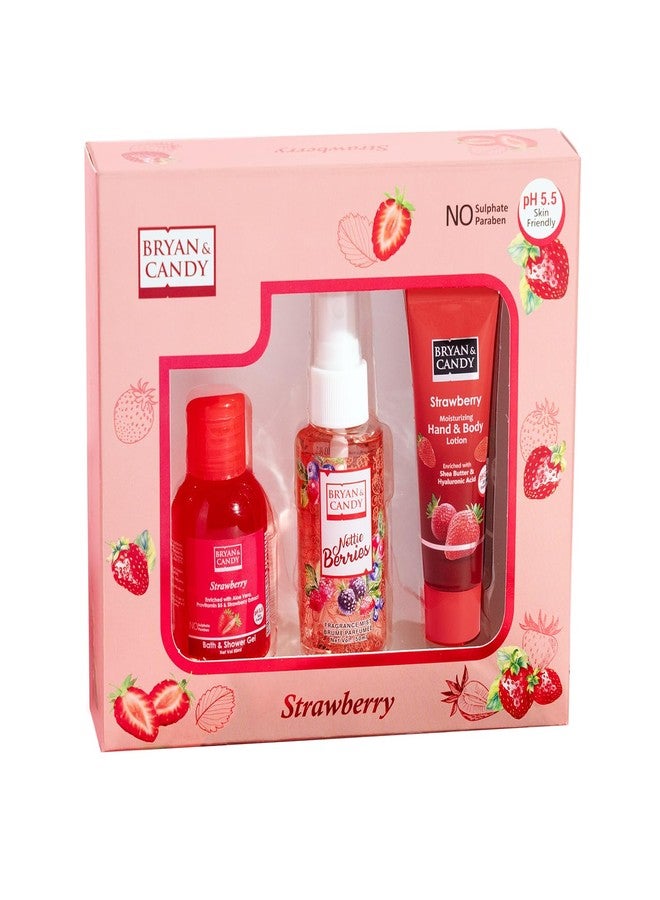 Bryan & Candy Strawberry Bath Kit Women's Day Gift Set For Women & Men | Shower Gel, Fragrance Mist, Hand & Body Lotion | Vegan, pH 5.5, SLS & Paraben-Free (Bath Kit) - Image 1