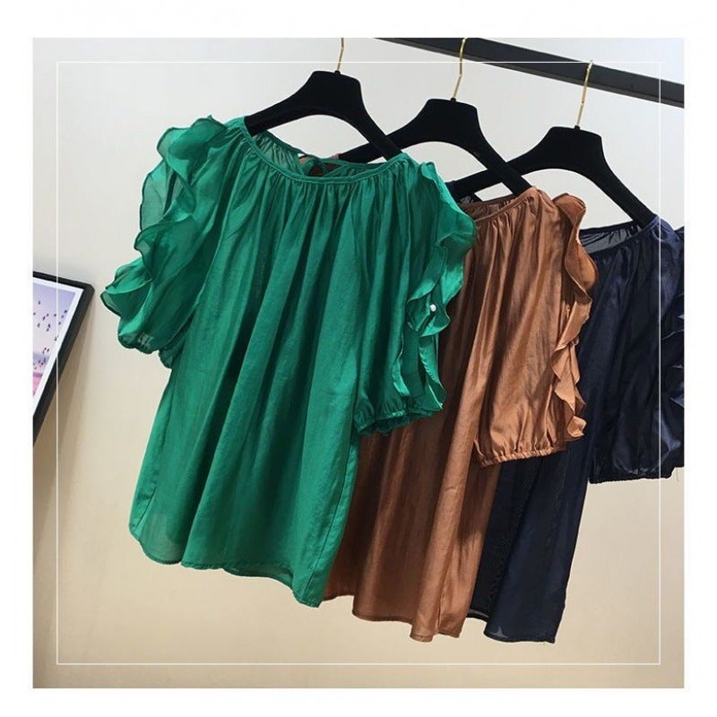 Chiffon T-Shirt Women's 2023 New Style Western Style Sweet Age-reducing Chubby Sister Elegant All-match Chic Top Small Shirt for Summer - Image 5