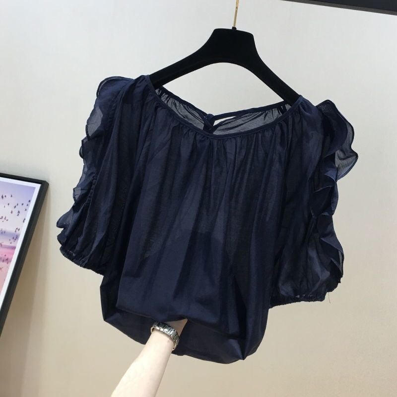 Chiffon T-Shirt Women's 2023 New Style Western Style Sweet Age-reducing Chubby Sister Elegant All-match Chic Top Small Shirt for Summer - Image 2