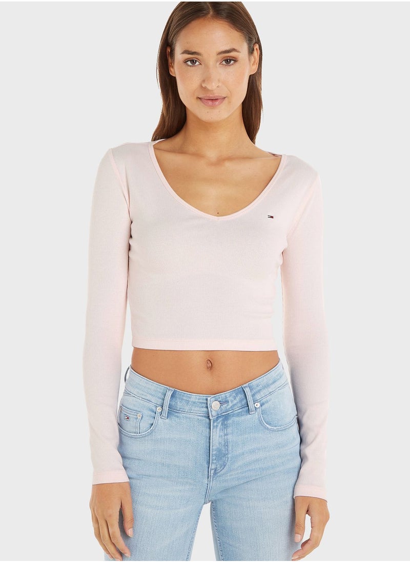 TOMMY JEANS - Ribbed V-Neck Crop Top - Image 1