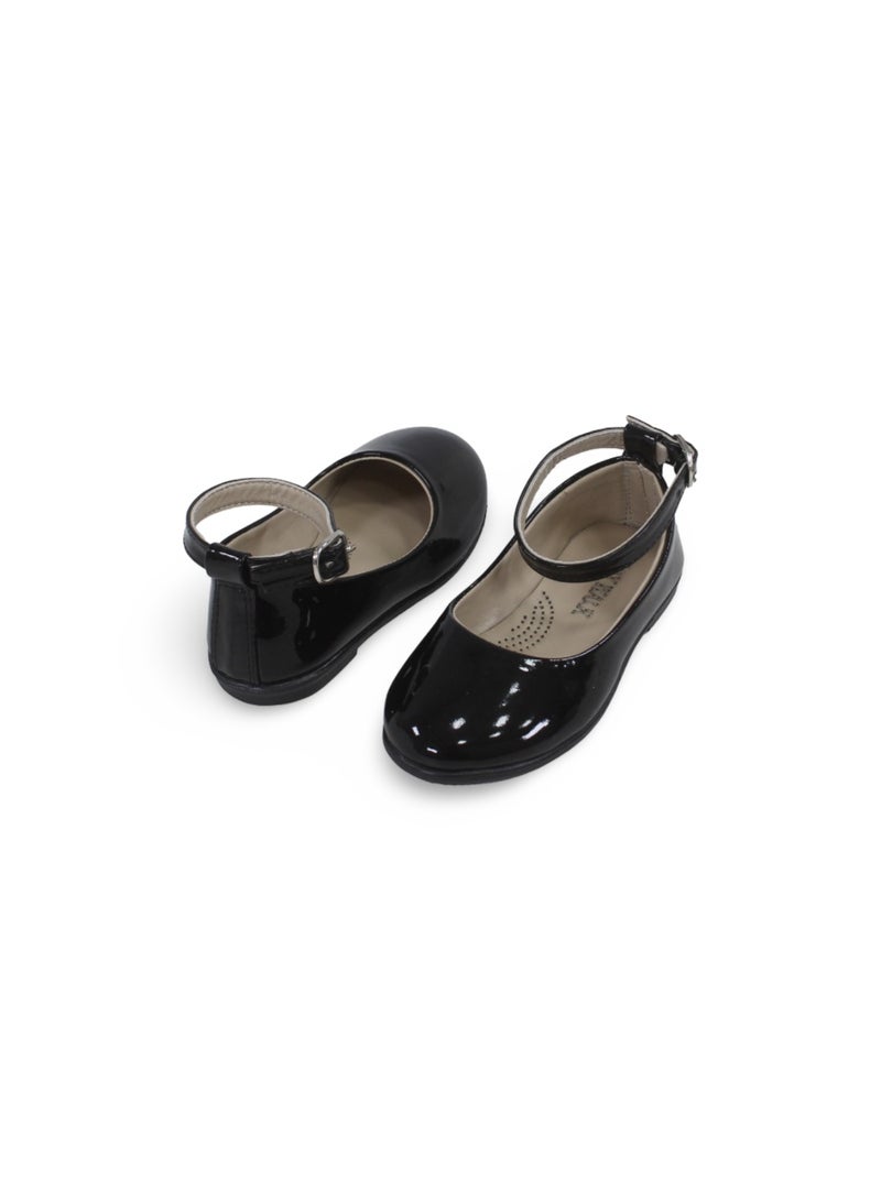 EASY Baby Girls Leather Ballerina – Shiny Black - Image 1
