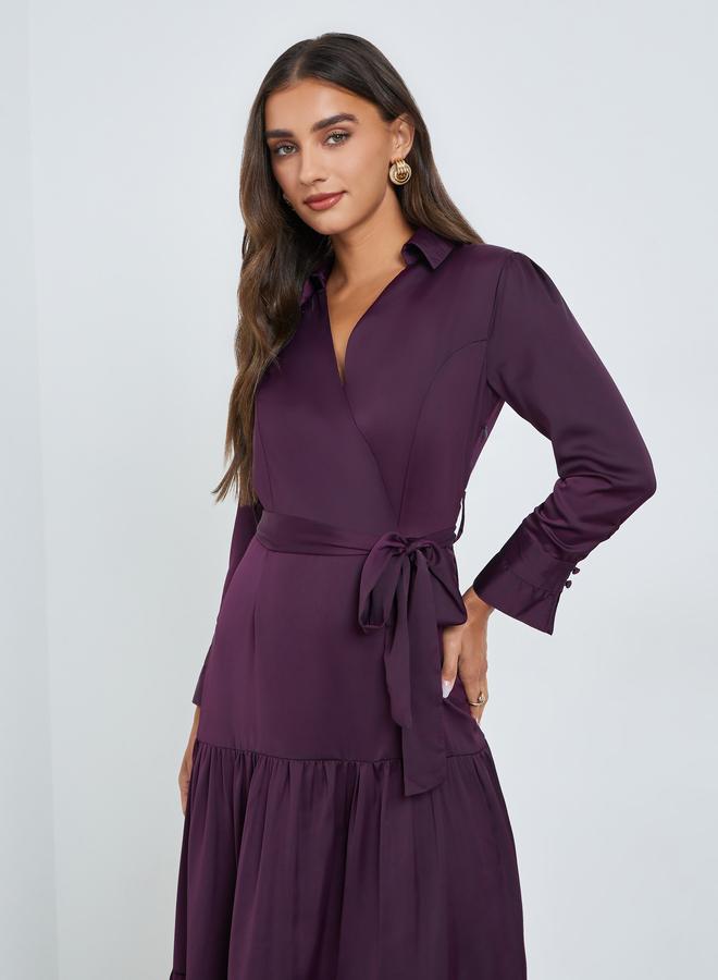 Styli Purple Tiered Maxi Dress with Tie Belt - Image 2