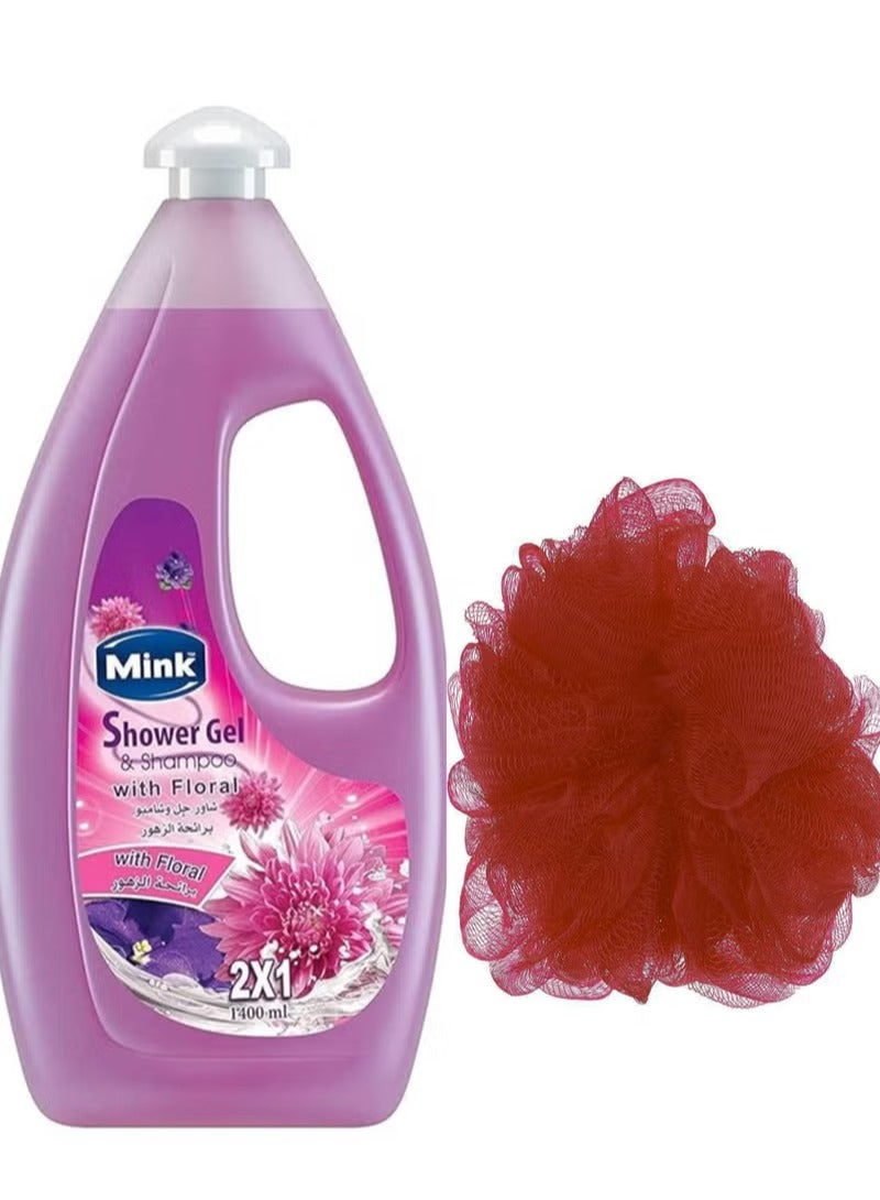 منك مينك شاور جل وشامبو بالورد 2*1 - 1400 مل + لوفه متعدده  الالوان - Image 1