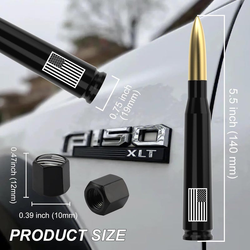 Engirette Car Antenna with American Flag Valve Stem Caps - Gold Bullet Style for Trucks and SUVs - Image 2