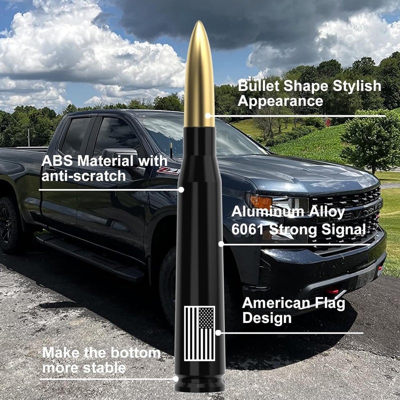 Engirette Car Antenna with American Flag Valve Stem Caps - Gold Bullet Style for Trucks and SUVs - Image 3