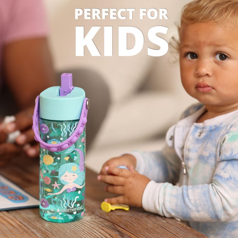Elemental Water Bottles for Kids - Splash Kids Water Bottle for School with Pop-it Handle - BPA Free Tritan Plastic Water Bottle with Straw Leak Proof when Spout is Closed -Mermaid - 18oz - Image 5