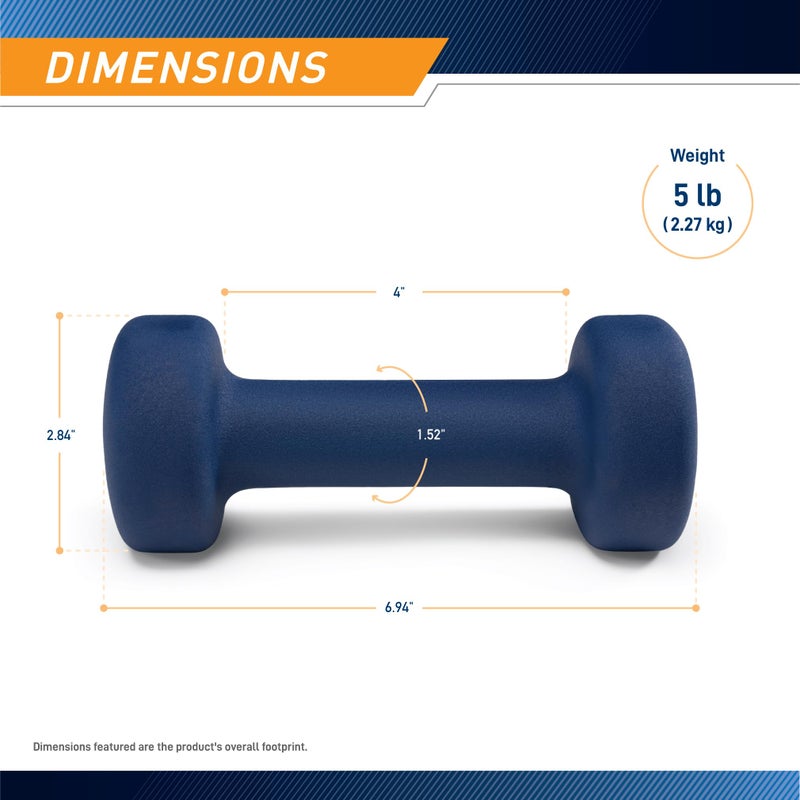 Marcy Neoprene Dumbbell, Single Piece, 5-lb, Indigo Blue - Image 2