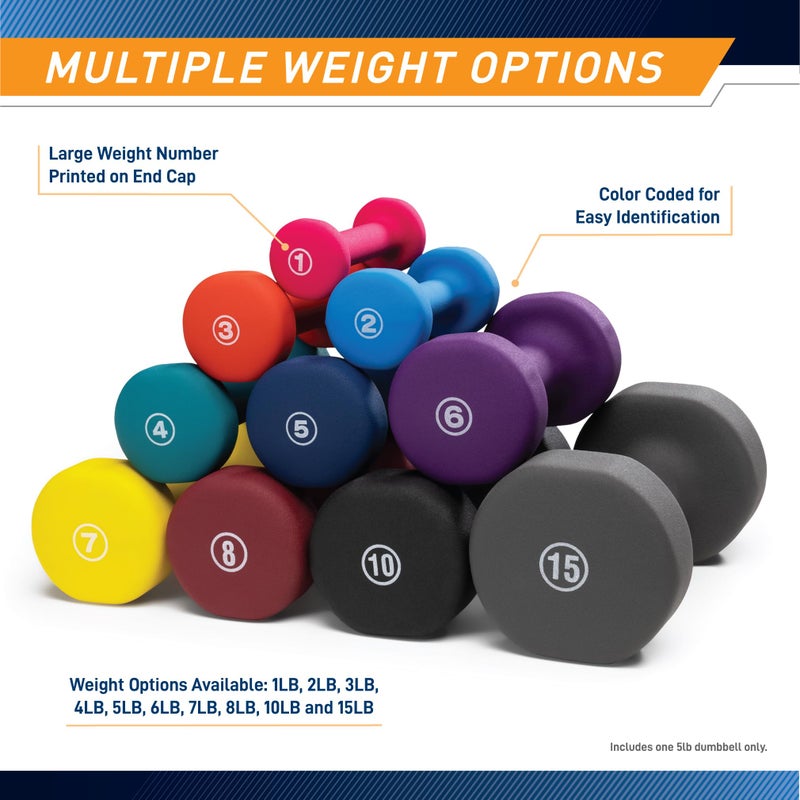 Marcy Neoprene Dumbbell, Single Piece, 5-lb, Indigo Blue - Image 5