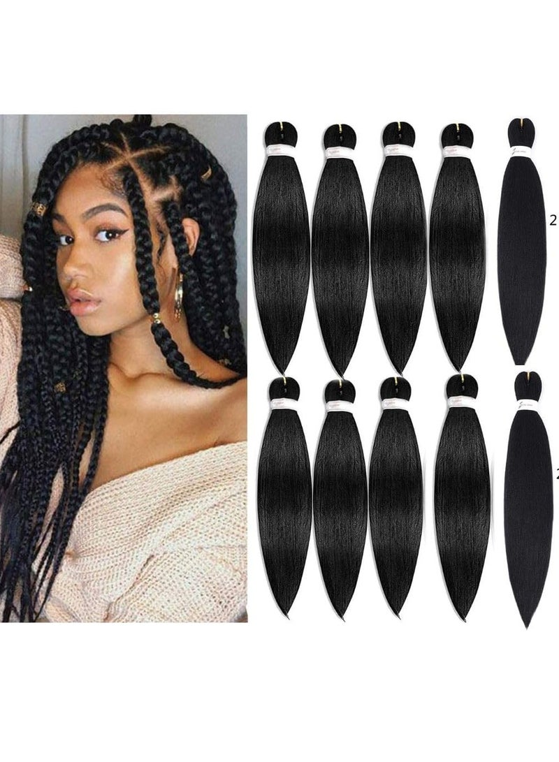 إستيل وصلات شعر صناعية مشدودة مسبقًا مقاس 66.36 سم، تجديل ياكي احترافي، ضفائر شعر مربعة، أنماط كروشيه، ألياف كانيكالون 100%، مقاومة للعرق، متينة وسهلة التضفير، أسود 10 قطع - Image 1