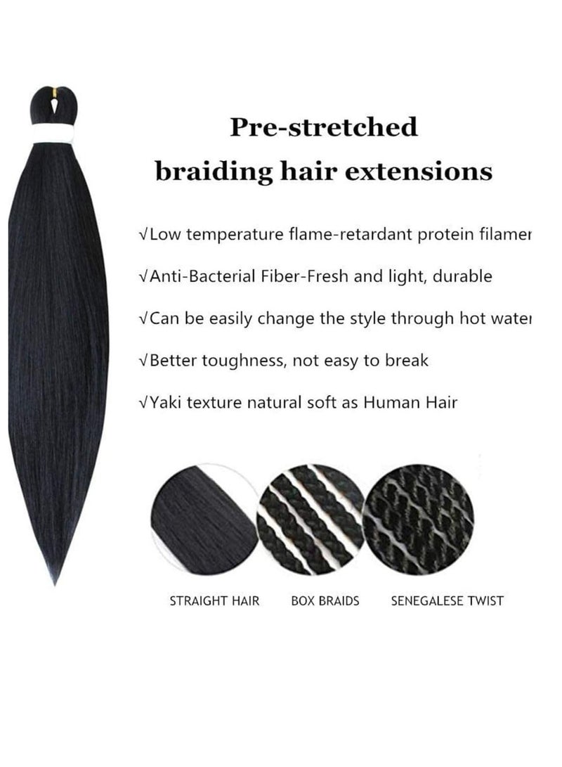 إستيل وصلات شعر صناعية مشدودة مسبقًا مقاس 66.36 سم، تجديل ياكي احترافي، ضفائر شعر مربعة، أنماط كروشيه، ألياف كانيكالون 100%، مقاومة للعرق، متينة وسهلة التضفير، أسود 10 قطع - Image 4