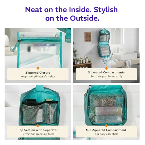 Provogue Nest Toiletry Case for Men & Women, Water Wicking Polyester Fabric, Travel Pouch for Toiletries Shaving Kit & Travel Accessories with Hanger, Toiletry Bag for Men and Women, Sage Green - Image 5