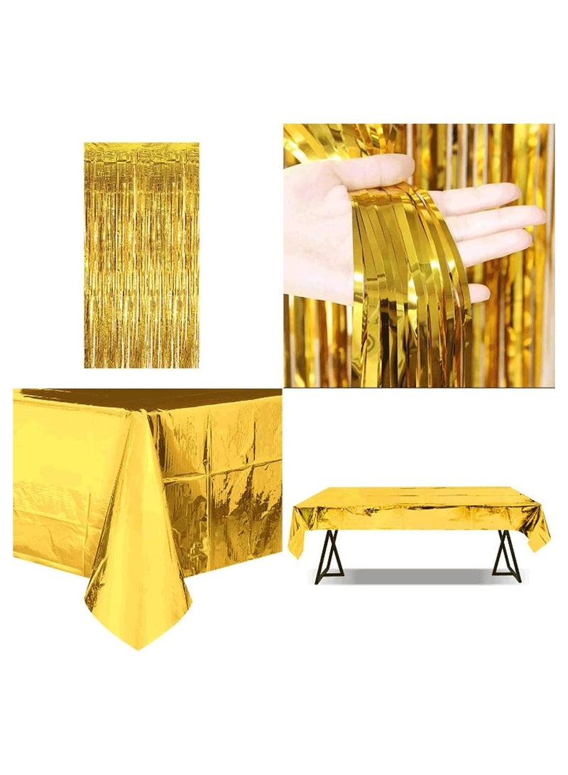 JEEJPV Gold Birthday Party Decoration, Happy Birthday Banner, Gold Fringe Curtain, Heart Star Foil Confetti Balloons, Foil Tablecloth,10g Table Confetti for Girl Boy Kids Men Women Adults - Image 4