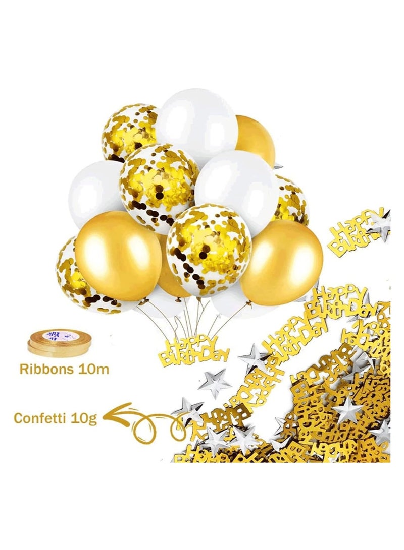 JEEJPV Gold Birthday Party Decoration, Happy Birthday Banner, Gold Fringe Curtain, Heart Star Foil Confetti Balloons, Foil Tablecloth,10g Table Confetti for Girl Boy Kids Men Women Adults - Image 3