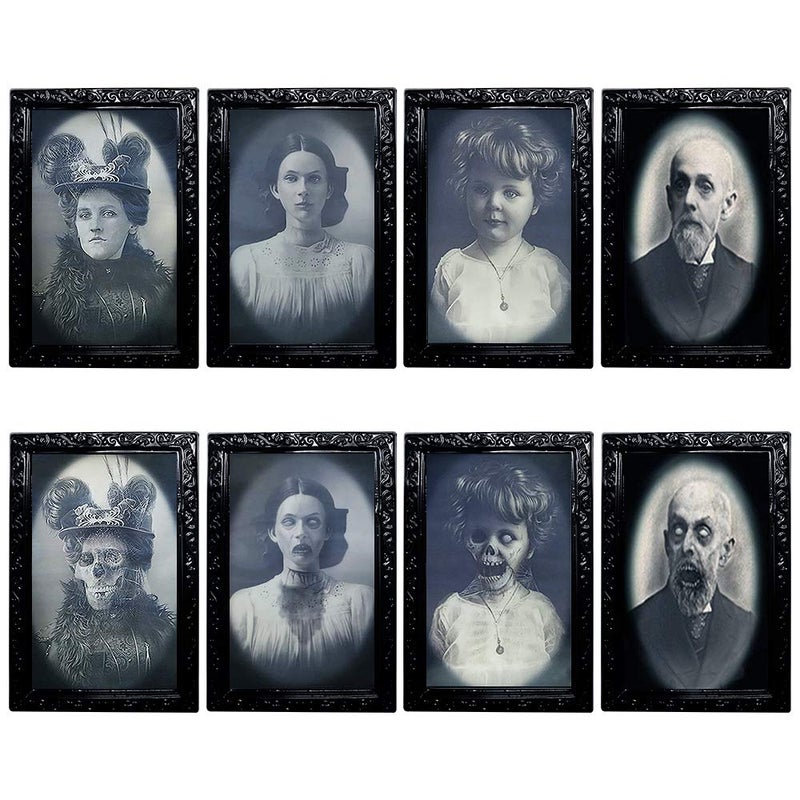 YBB 4 Pack Halloween Moving Picture Frame  3D Changing Face Horror Portrait Scary Decoration for Home Halloween Party  Castle  Haunted House Decor - Image 1