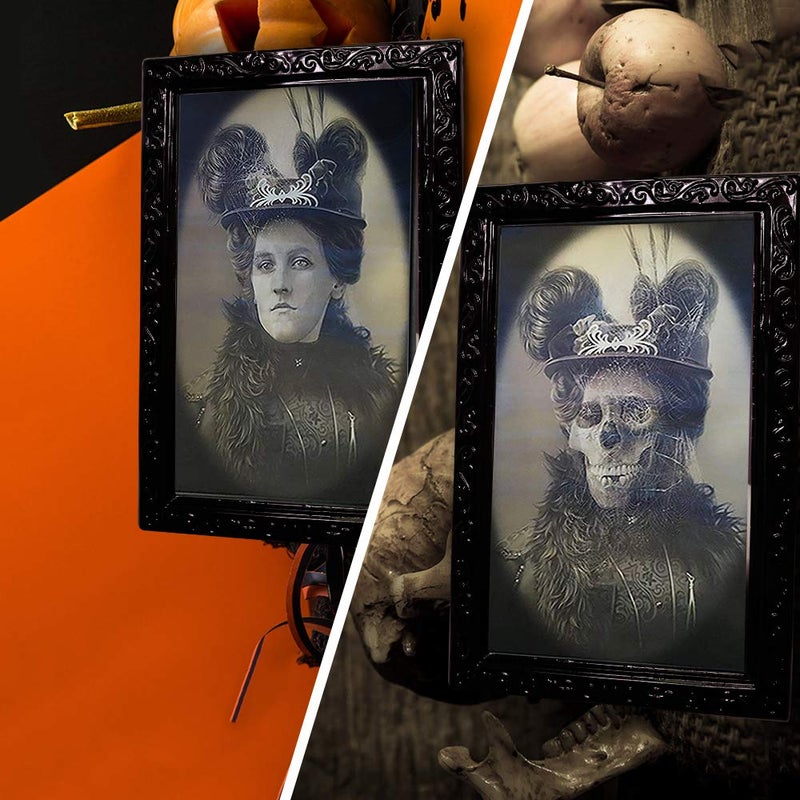 YBB 4 Pack Halloween Moving Picture Frame  3D Changing Face Horror Portrait Scary Decoration for Home Halloween Party  Castle  Haunted House Decor - Image 5