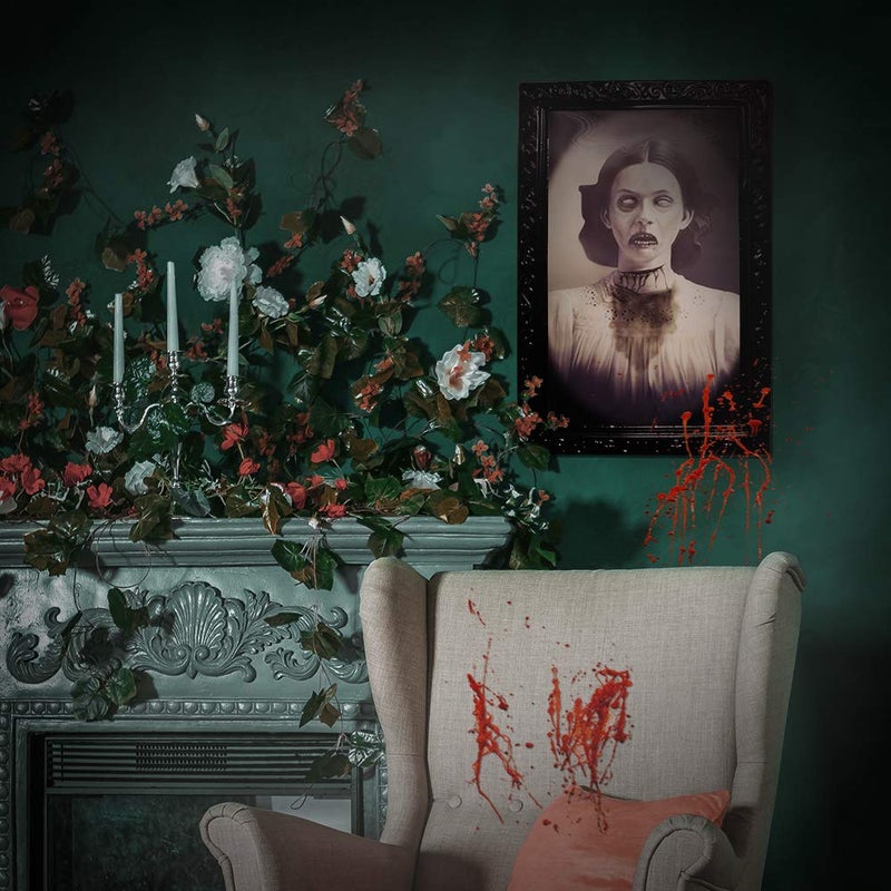 YBB 4 Pack Halloween Moving Picture Frame  3D Changing Face Horror Portrait Scary Decoration for Home Halloween Party  Castle  Haunted House Decor - Image 4