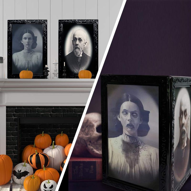 YBB 4 Pack Halloween Moving Picture Frame  3D Changing Face Horror Portrait Scary Decoration for Home Halloween Party  Castle  Haunted House Decor - Image 3