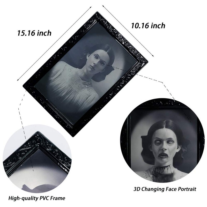 YBB 4 Pack Halloween Moving Picture Frame  3D Changing Face Horror Portrait Scary Decoration for Home Halloween Party  Castle  Haunted House Decor - Image 2