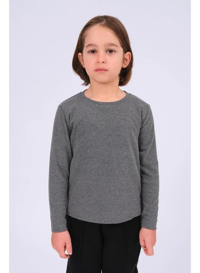 Perendi Unisex Kids Bicycle Collar Long Sleeve Basic Bodysuit - Anthracite.