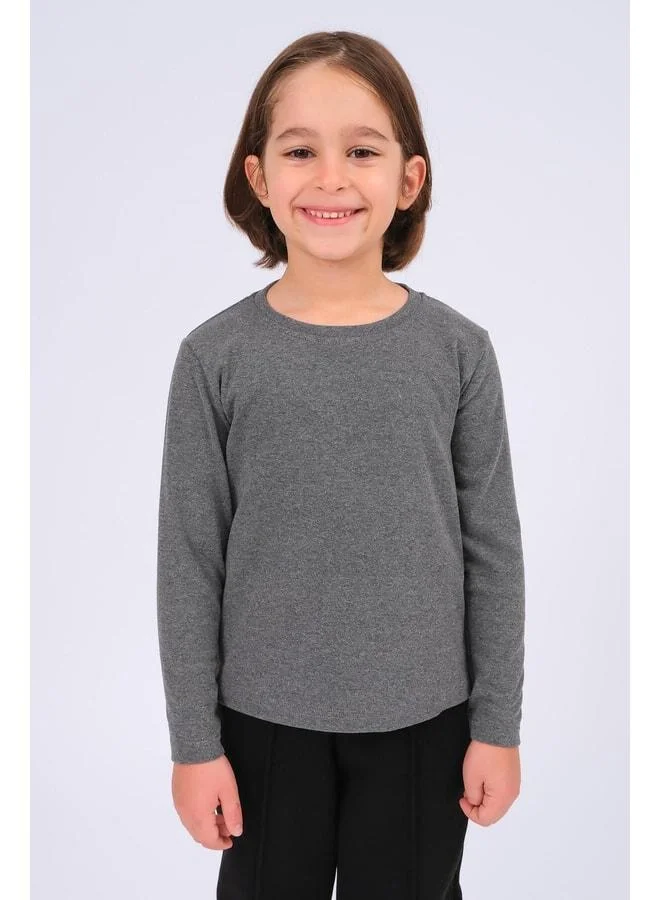 Perendi Unisex Kids Bicycle Collar Long Sleeve Basic Bodysuit - Anthracite.