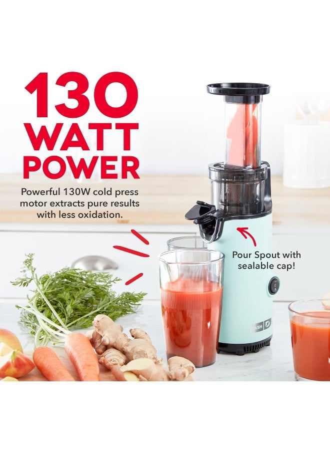 Dash Dash DCSJ255 Deluxe Compact Power Slow Masticating Extractor Easy to Clean Cold Press Juicer with Brush, Pulp Measuring Cup, Frozen Attachment and Juice Recipe Guide  - Image 2
