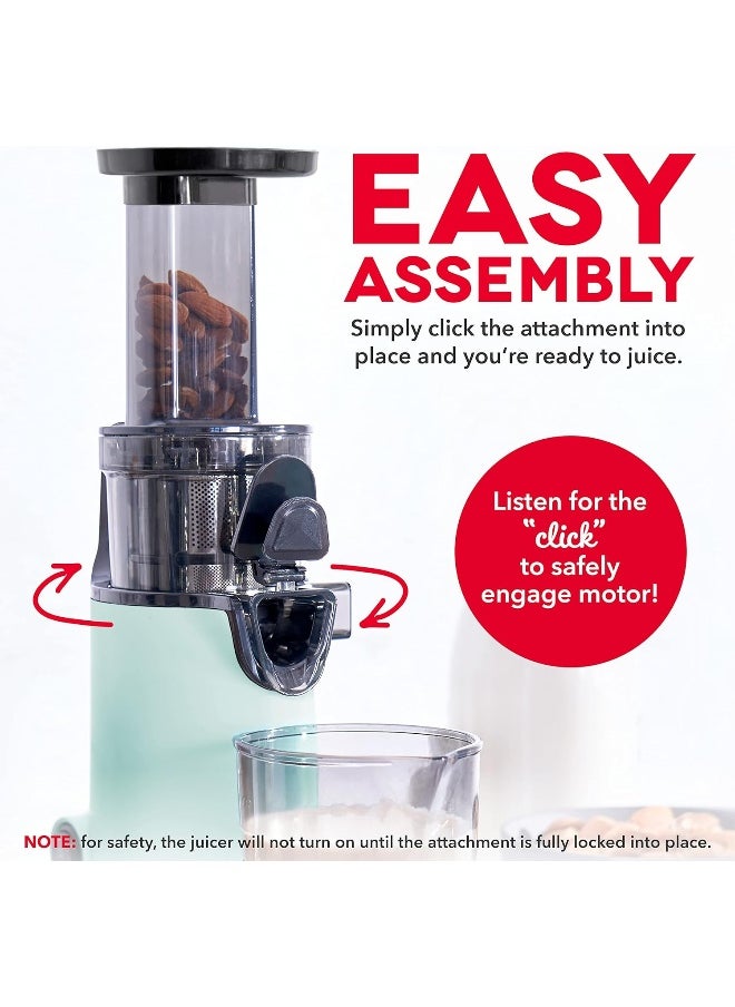 Dash Dash DCSJ255 Deluxe Compact Power Slow Masticating Extractor Easy to Clean Cold Press Juicer with Brush, Pulp Measuring Cup, Frozen Attachment and Juice Recipe Guide  - Image 3