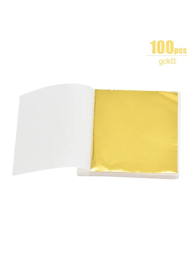 100 Pieces Imitation Golden Leaf Foil Leaf Sheets for Handicrafts, DIY Nails, Gilding Crafting, Decoration, Frames, Furniture - Image 1