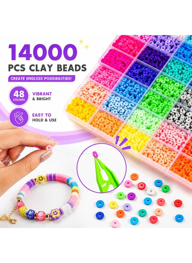GRAFLO Bracelet Making Kit with 14,000 Pcs for Jewelry making, Polymer Clay beads for Teens Girls Crafts for Girls, DIY Arts and Crafts Gifts Toys for Kids 6+ Years - Image 4