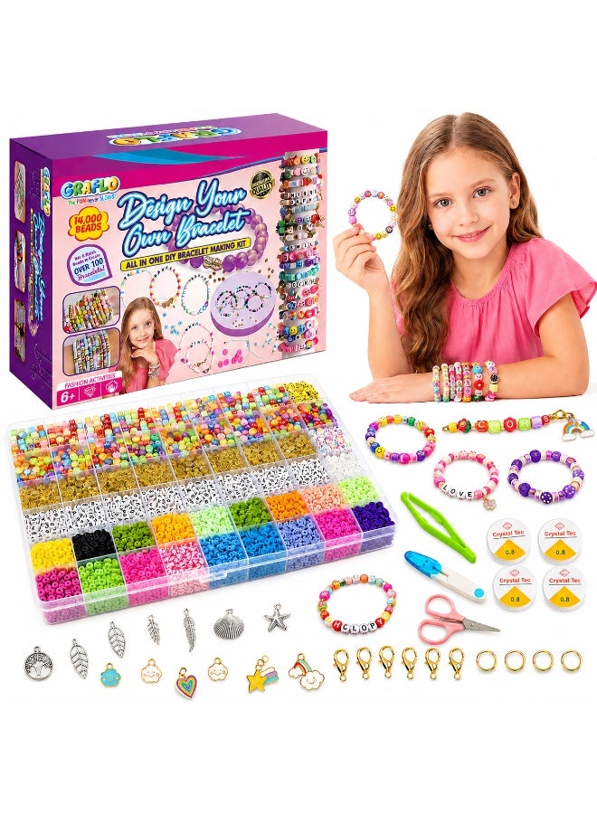 GRAFLO Bracelet Making Kit with 14,000 Pcs for Jewelry making, DIY Bead Set, Polymer Clay beads for Teens Girls Crafts for Girls, DIY Arts and Crafts Gifts Toys for Girls Ages 6-12 - Image 1