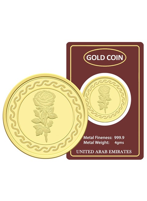 4g Gold Coin with Flower & UAE Heritage Building Design - 4 Grams 24KT 999.9 Purity