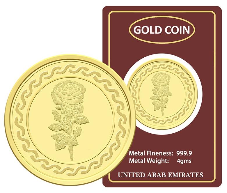 FK Jewellers 4g Gold Coin with Flower & UAE Heritage Building Design - 4 Grams 24KT 999.9 Purity - Image 1