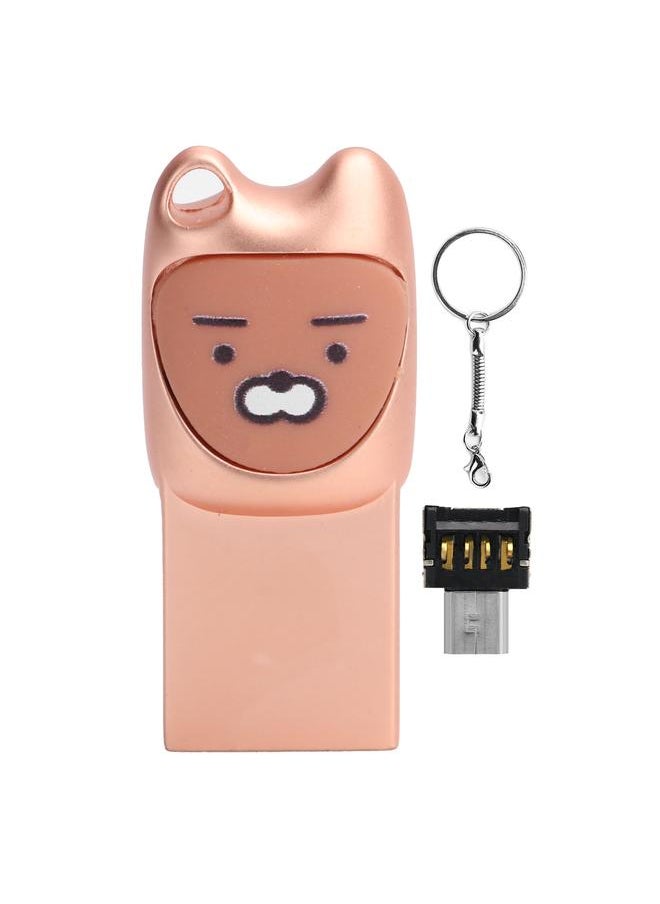 Thoraya Metal cartoon USB flash drive with mobile phone Android adapter Creative USB flash drive two in one bidding gift USB flash drive lion smile rose gold 128G  - Image 1