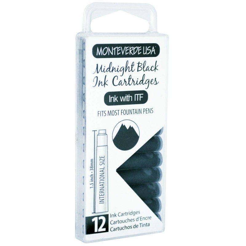 Monteverde USA International Standard Ink Cartridges - Midnight Black - Deep and Bold Writing Ink, Compatible with Most Fountain Pens, 12-Pack Box - Image 5