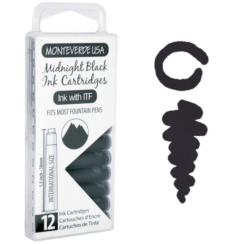 Monteverde USA International Standard Ink Cartridges - Midnight Black - Deep and Bold Writing Ink, Compatible with Most Fountain Pens, 12-Pack Box - Image 3