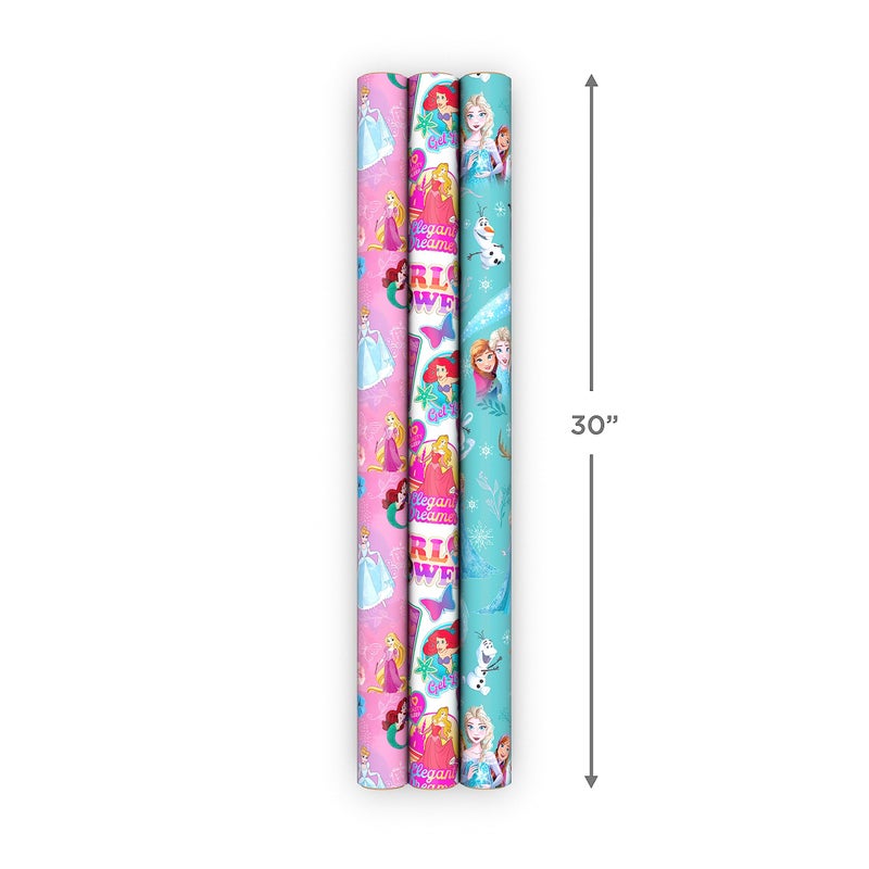 Hallmark Disney Princess and Frozen Wrapping Paper with Cutlines on Reverse (3 Rolls: 60 Square Feet Total) for Birthdays, Christmas, Valentine's Day - Image 3