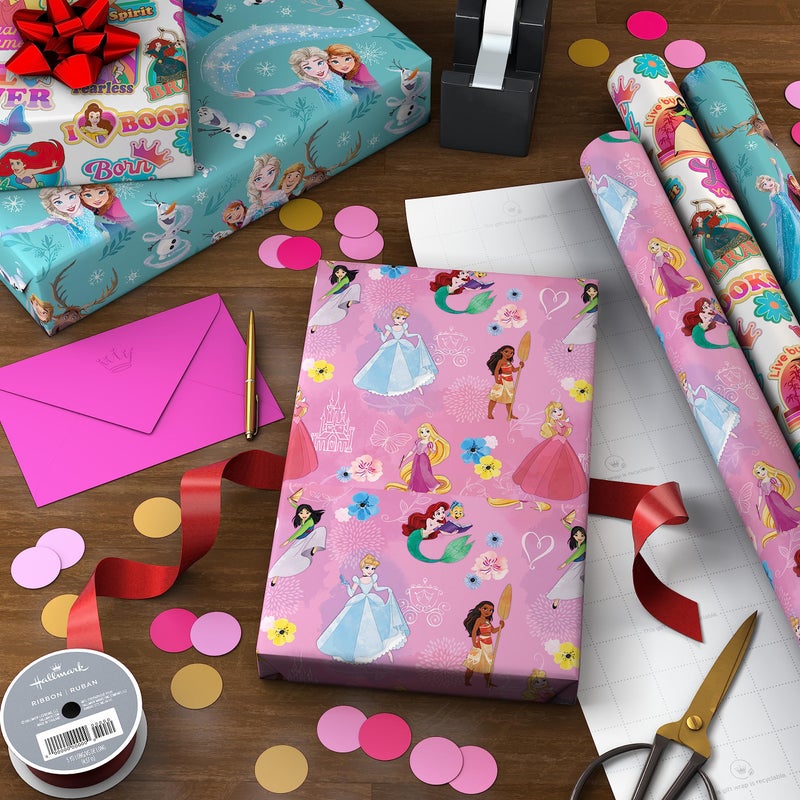 Hallmark Disney Princess and Frozen Wrapping Paper with Cutlines on Reverse (3 Rolls: 60 Square Feet Total) for Birthdays, Christmas, Valentine's Day - Image 2