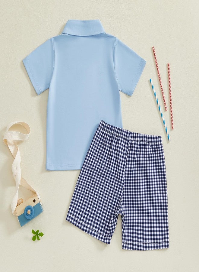 Socutebabe Baby Boy 4th of July Outfits USA Flag Short Sleeve Button Down Polo Shirt Shorts Set Toddler Fourth of July Outfit (Blue, 4-5T) - Image 5