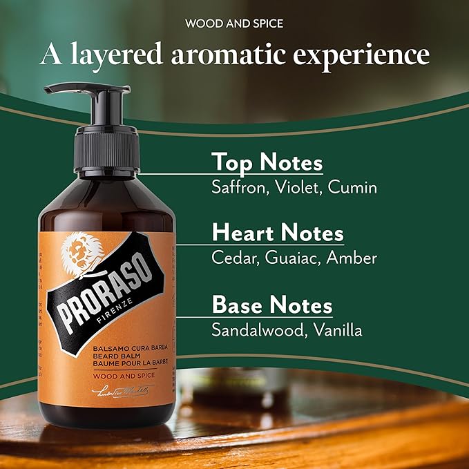Proraso Beard Balm Wood and Spice 300ml Scented Beard Balm for Men Softens Protects and Eases Itching and Discomfort Made in Italy - Image 2