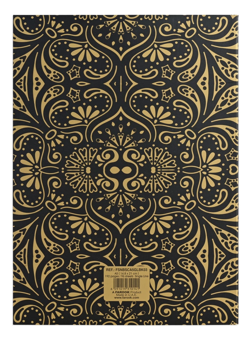FIS® Notebook Soft Cover, A5 Size(14.8x21cm), 2 Quire, 192 Pages, 96 Sheets, Single Line Ruling, Golden/Black, Packet of 5 Pieces, Design 3 - FSNBSCA5GLBK03 - Image 4