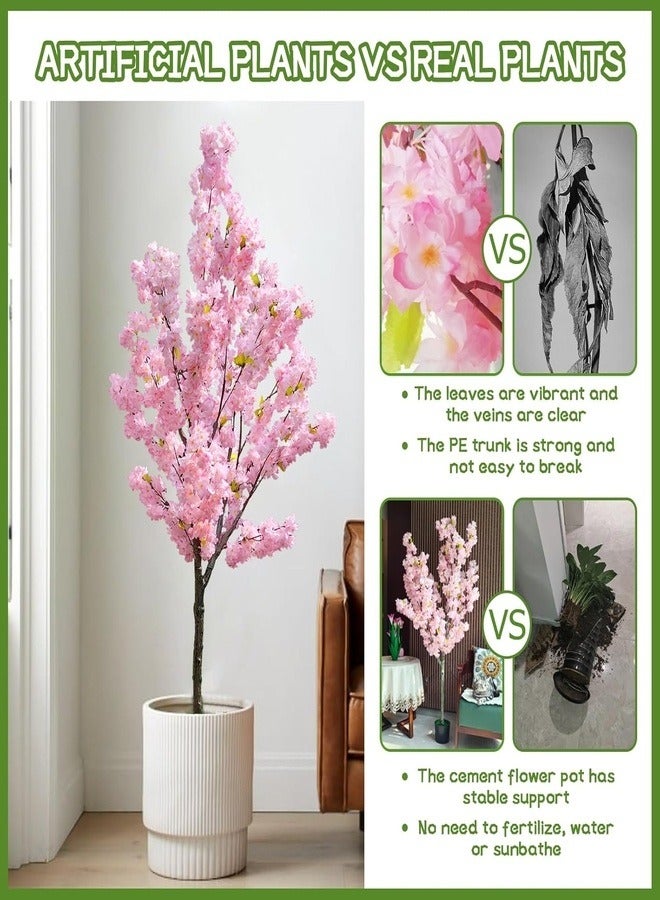 شجرة كرز اصطناعية بارتفاع 100 سم، نبات كرز وردي عالي المحاكاة في وعاء - Image 2